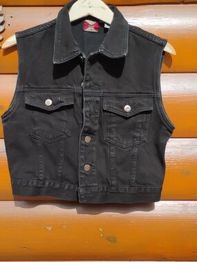 BLACK DENIM VEST Authentic Real Ellemenno Sz M   DEADSTOCK